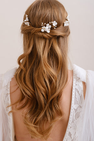 PICS A CHIGNON MARIAGE<BR>Camélia (lot de 3 pics)