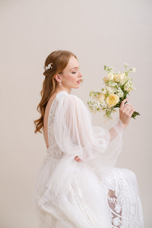 PICS A CHIGNON MARIAGE<BR>Camélia (lot de 3 pics)