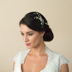 PEIGNE MARIEE<BR>Gold Pearl Spray Comb - MP Paris