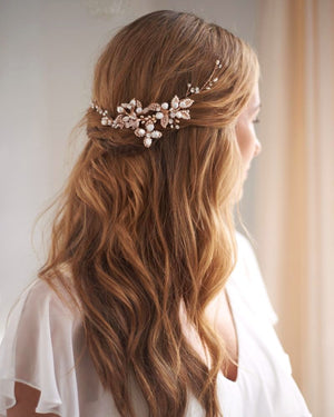 ACCESSOIRE CHEVEUX LONG MARIAGE<BR>Leona Or rose - MP Paris