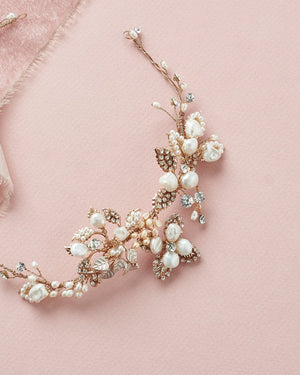 ACCESSOIRE CHEVEUX LONG MARIAGE<BR>Leona Or rose - MP Paris