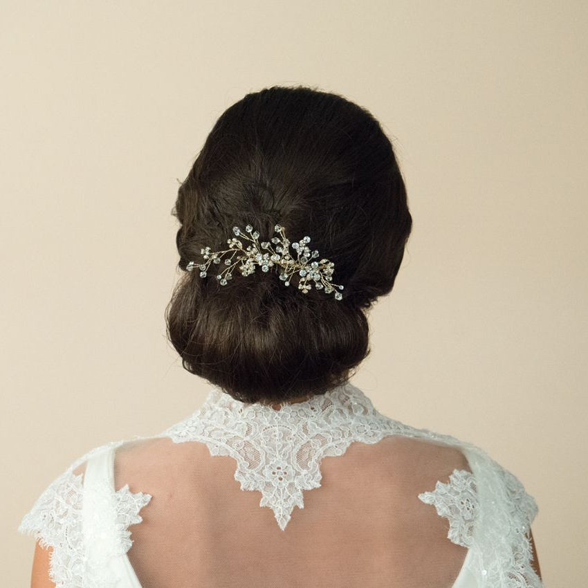 PEIGNE MARIAGE&lt;BR&gt;Medium Gold Crystal Comb - MP Paris