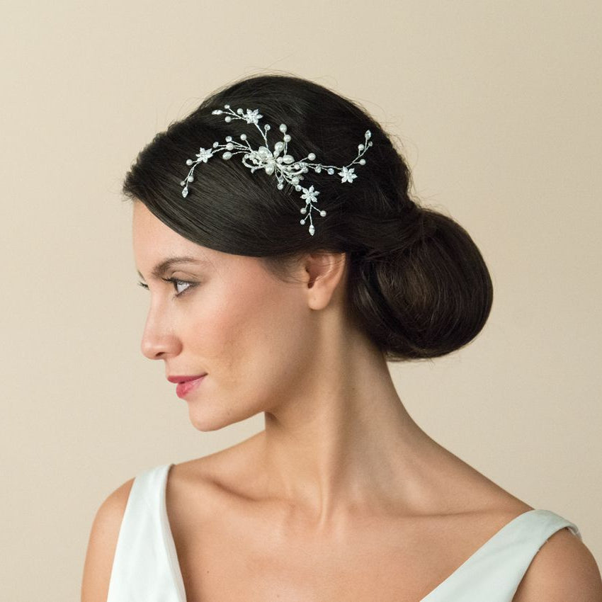 BIJOU DE TETE&lt;BR&gt;Silver Pearl Spray Comb - MP Paris