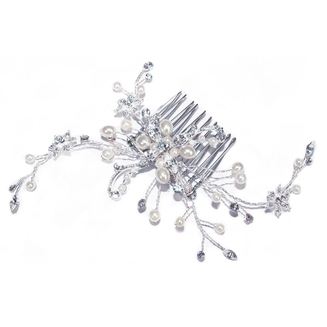 BIJOU DE TETE&lt;BR&gt;Silver Pearl Spray Comb - MP Paris