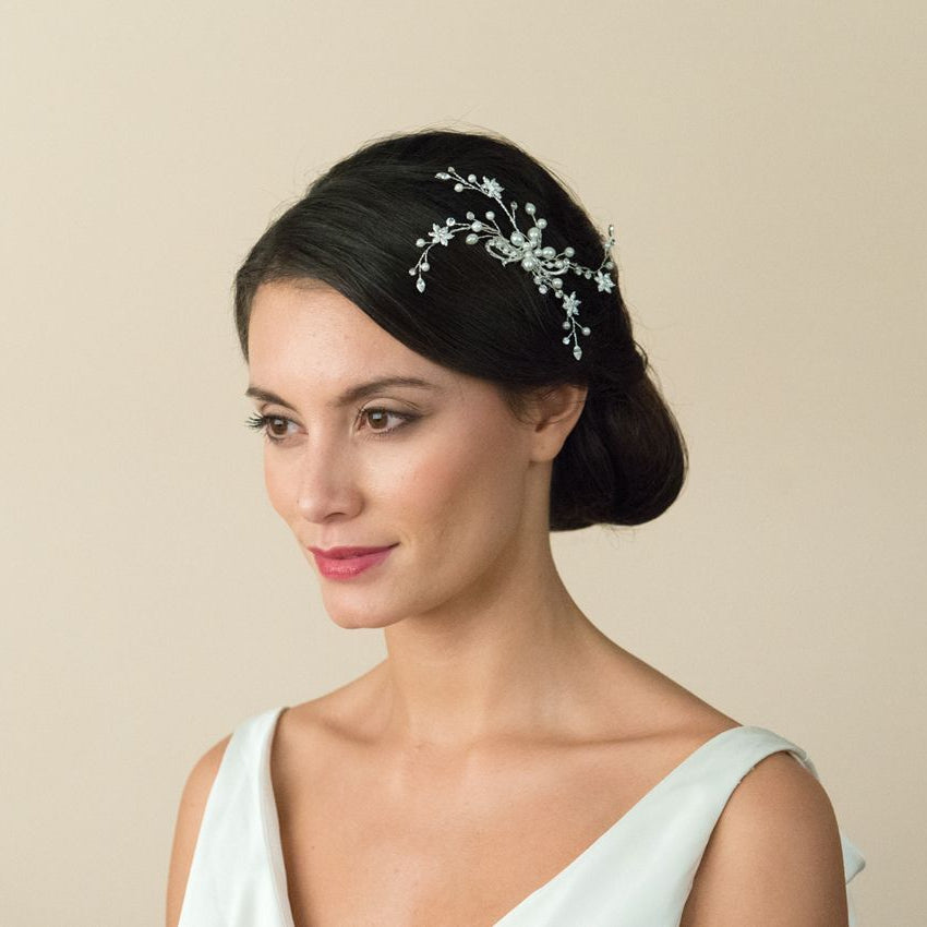 BIJOU DE TETE&lt;BR&gt;Silver Pearl Spray Comb - MP Paris