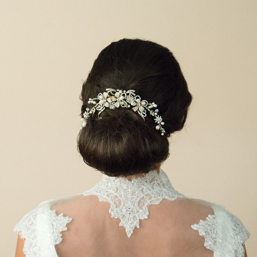 ACCESSOIRE DE CHEVEUX&lt;BR&gt;Gold Pearl Crescent Comb - MP Paris