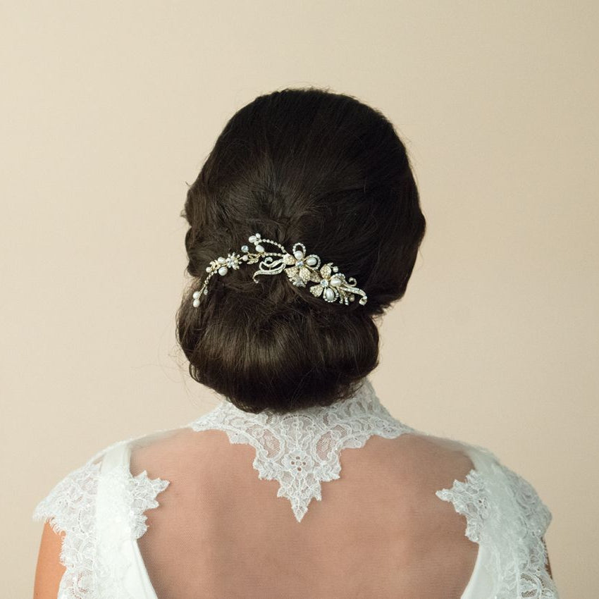 PEIGNE MARIEE&lt;BR&gt;Gold Pearl Scroll Comb - MP Paris