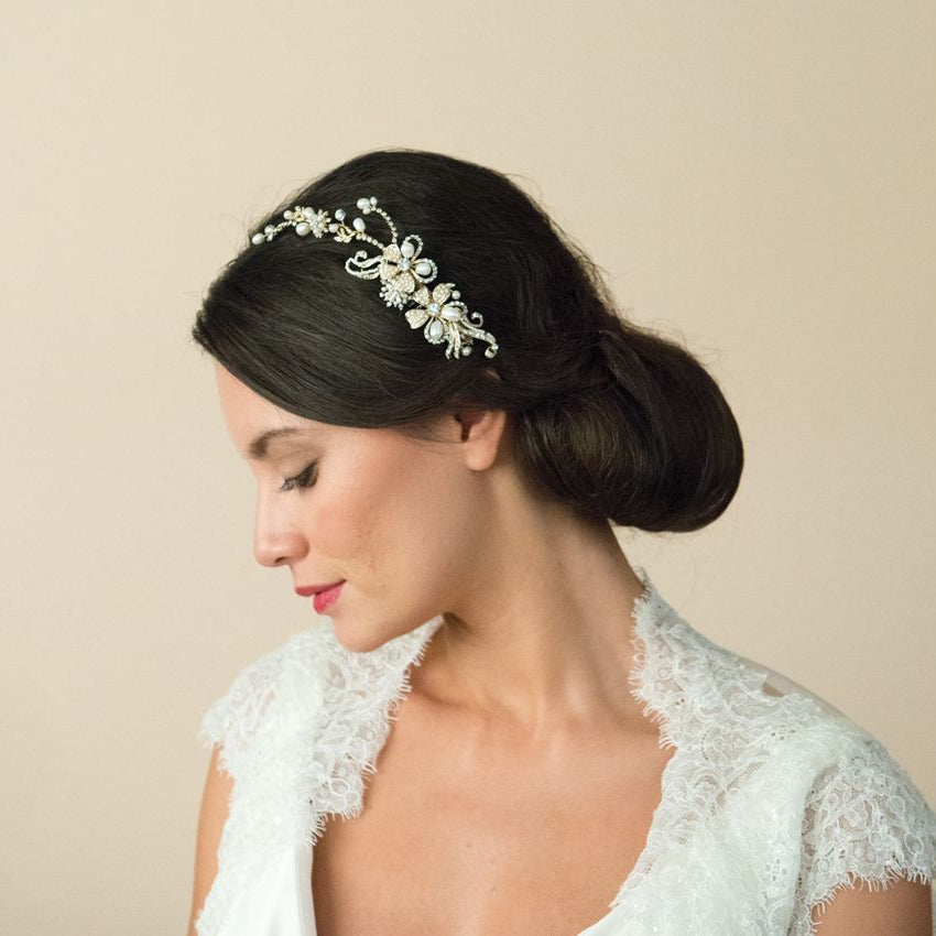 PEIGNE MARIEE&lt;BR&gt;Gold Pearl Scroll Comb - MP Paris