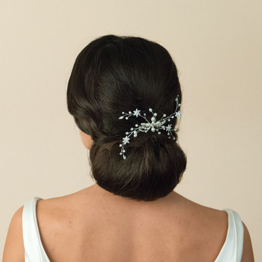 BIJOU DE TETE&lt;BR&gt;Silver Pearl Spray Comb - MP Paris