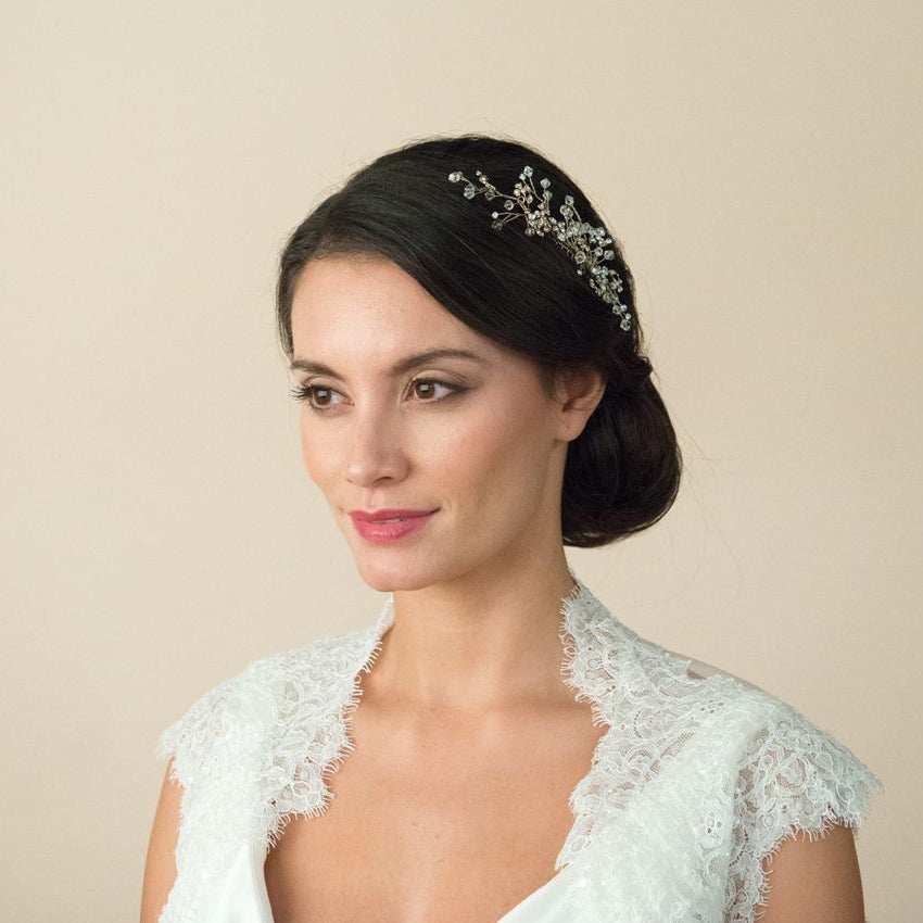 PEIGNE MARIAGE&lt;BR&gt;Medium Gold Crystal Comb - MP Paris