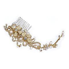 PEIGNE MARIEE&lt;BR&gt;Gold Pearl Scroll Comb - MP Paris