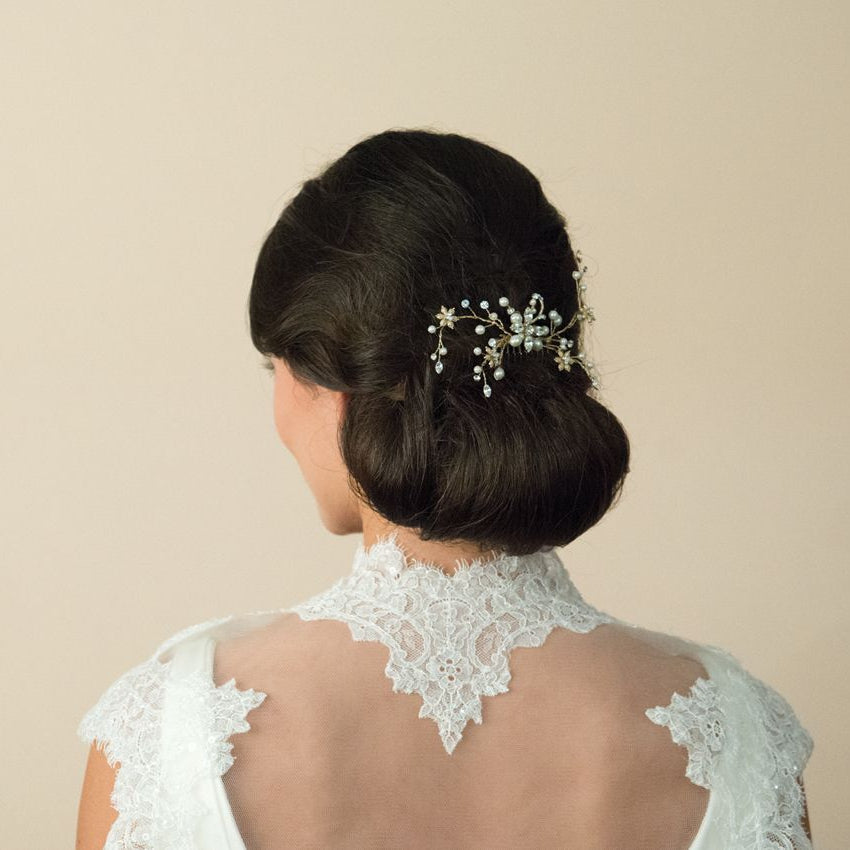 PEIGNE MARIEE&lt;BR&gt;Gold Pearl Spray Comb - MP Paris