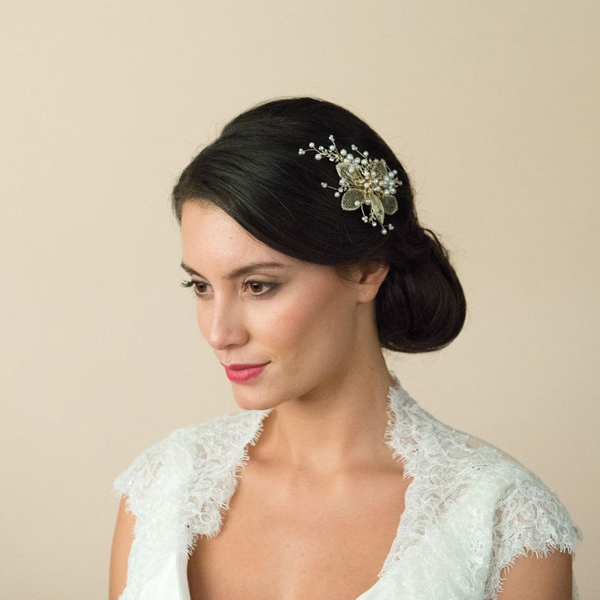 PEIGNE MARIEE&lt;BR&gt;Gold Pearl Flower Comb - MP Paris