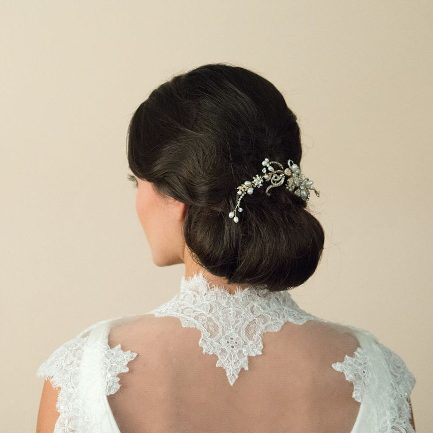 PEIGNE MARIEE&lt;BR&gt;Gold Pearl Scroll Comb - MP Paris