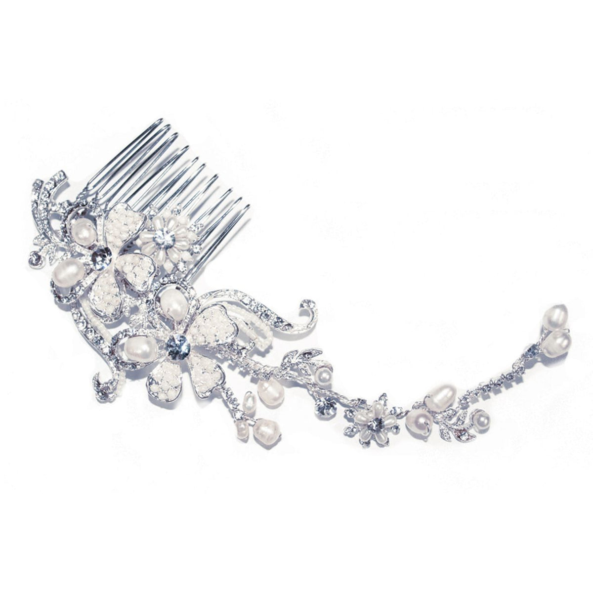 BIJOU CHEVEUX MARIAGE&lt;BR&gt;Silver Pearl Scroll Comb - MP Paris
